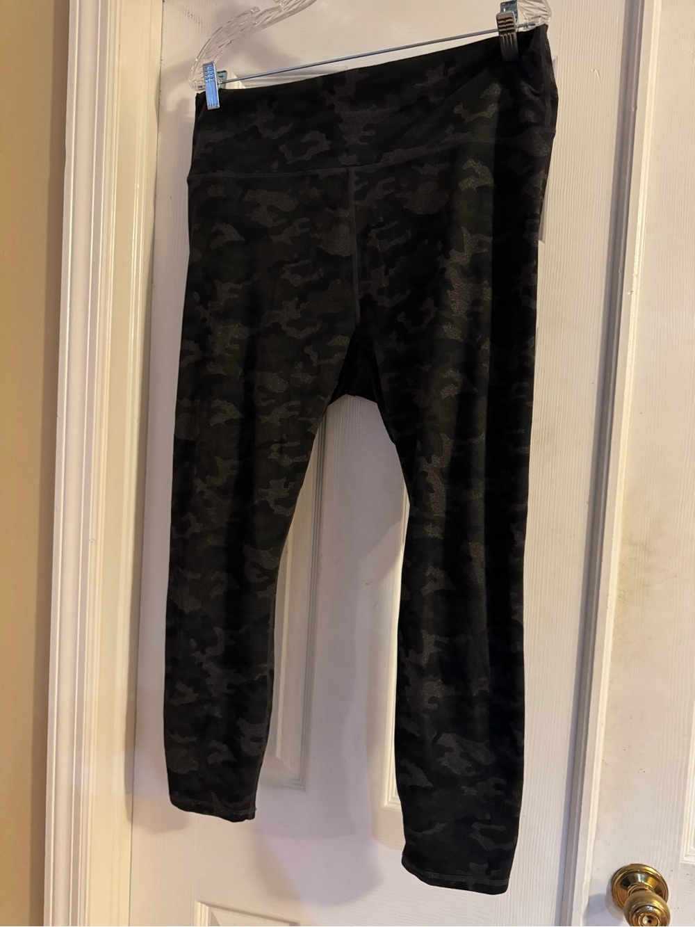Fabletics High Waisted Black and Green Camo Leggings